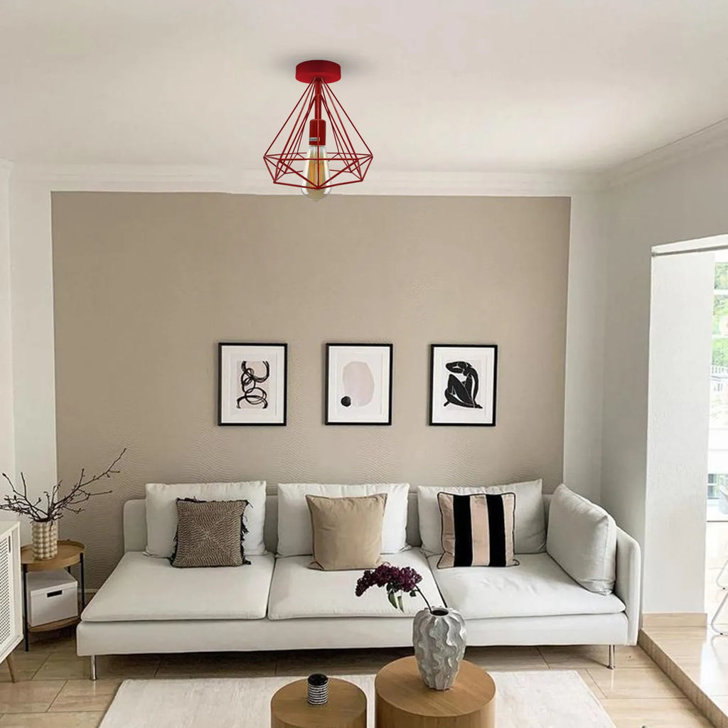 2 Pack Semi Flush Mount Ceiling Light Fixture Metal Cage Lampshade E27 Holder~4199