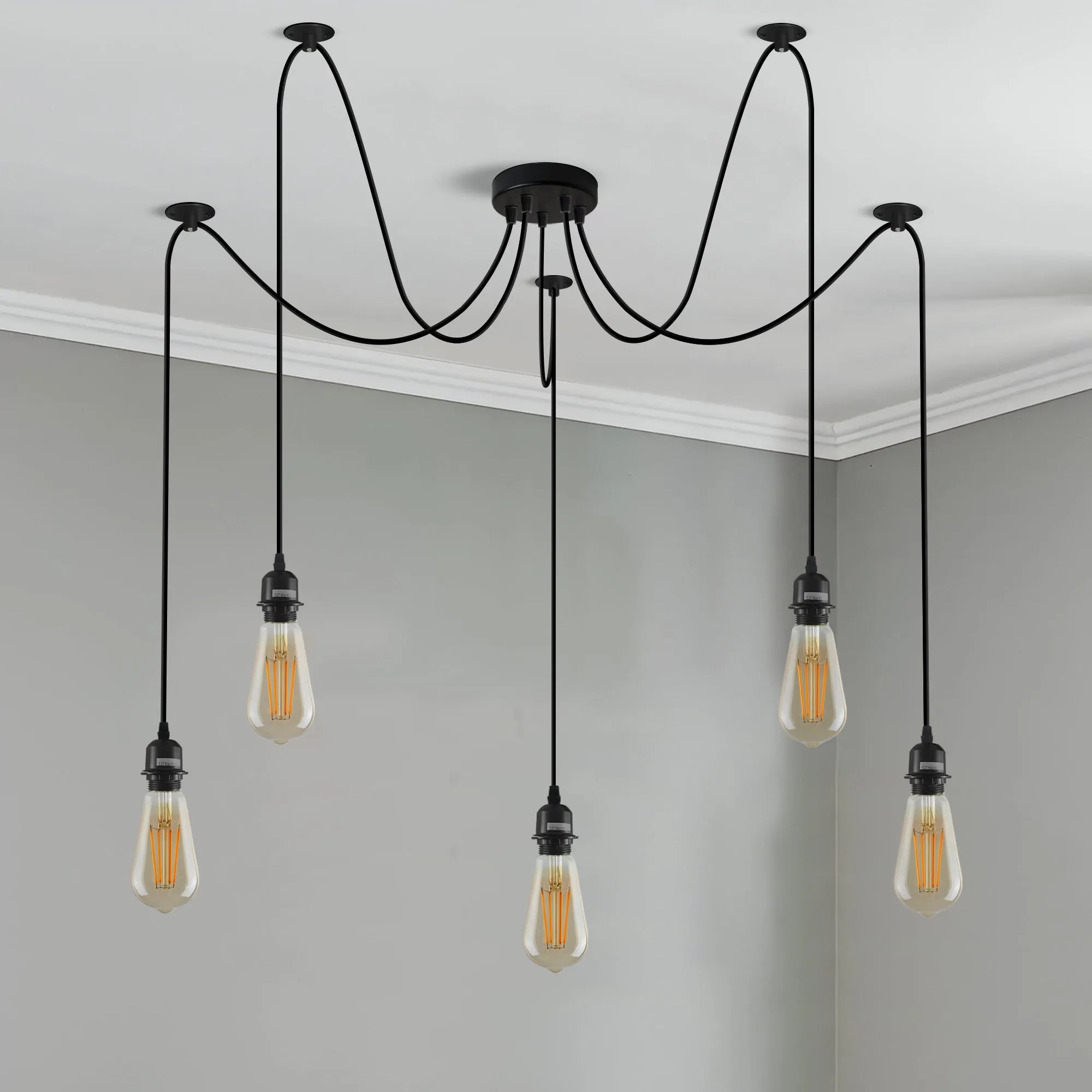 Industrial Black E27 Base Ceiling Spider Pendant Light Fitting ~ 6180