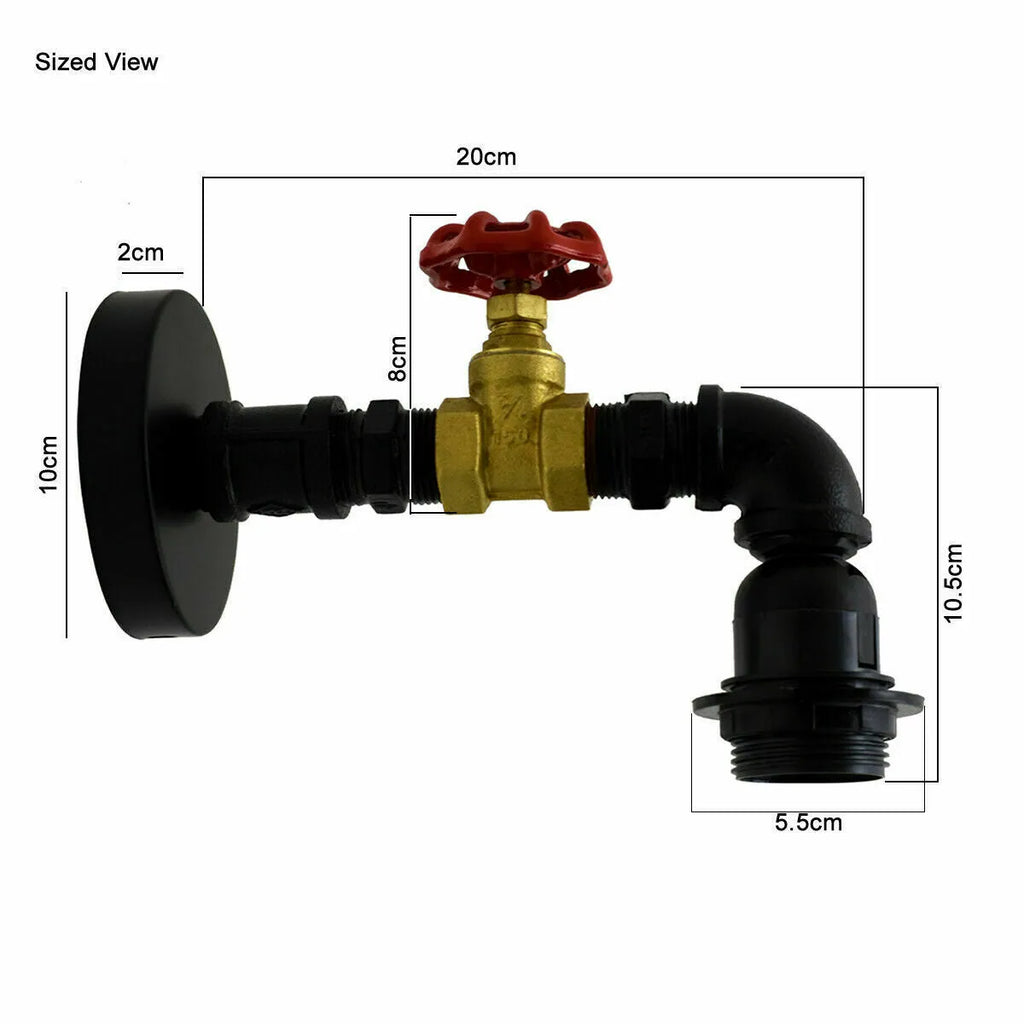 Vintage Industrial Black-Gold Metal Water Pipe Wall Sconce Lighting Fixture