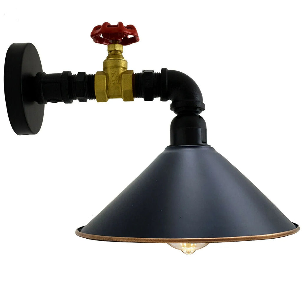 Vintage Industrial Black-Gold Metal Water Pipe Wall Sconce Lighting Fixture