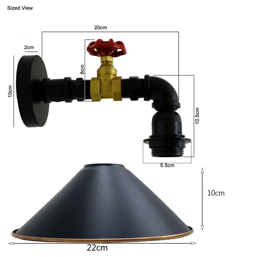 Vintage Industrial Black-Gold Metal Water Pipe Wall Sconce Lighting Fixture