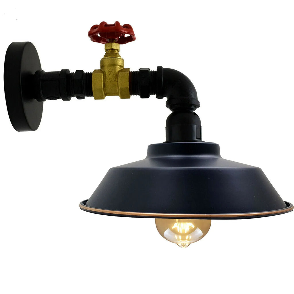 Vintage Industrial Black-Gold Metal Water Pipe Wall Sconce Lighting Fixture