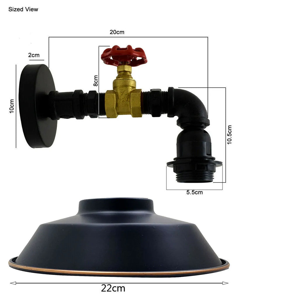 Vintage Industrial Black-Gold Metal Water Pipe Wall Sconce Lighting Fixture