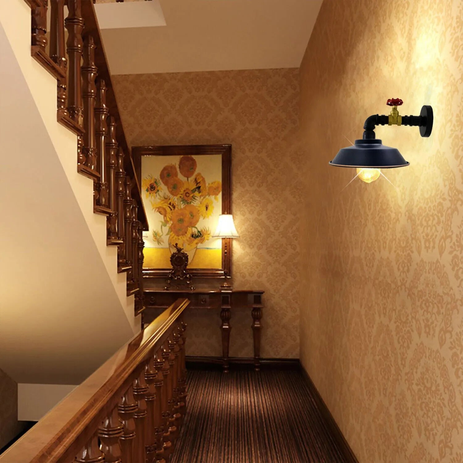 Vintage Industrial Black-Gold Metal Water Pipe Wall Sconces light ~6215