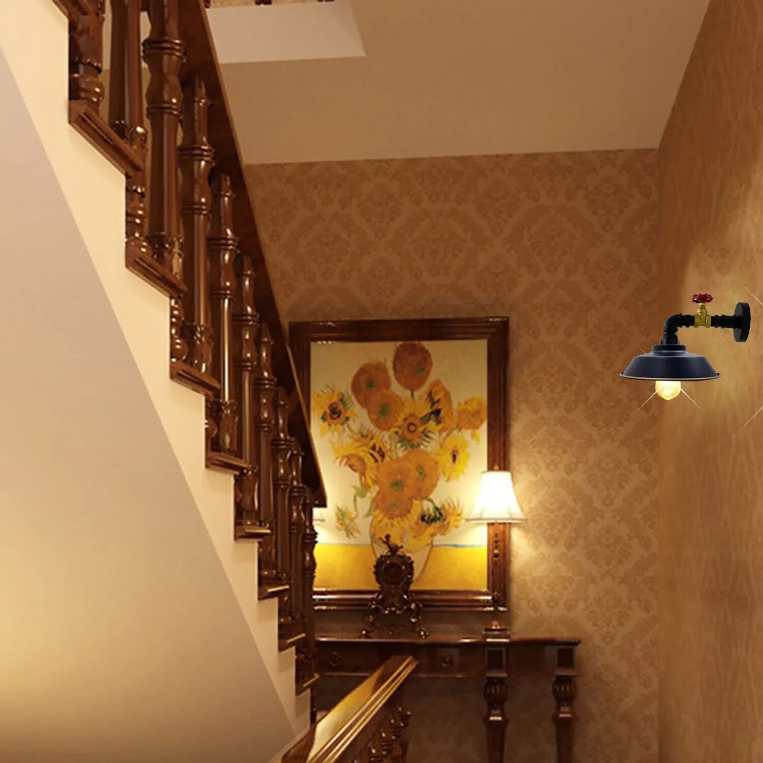 Vintage Industrial Black-Gold Metal Water Pipe Wall Sconces light ~6215