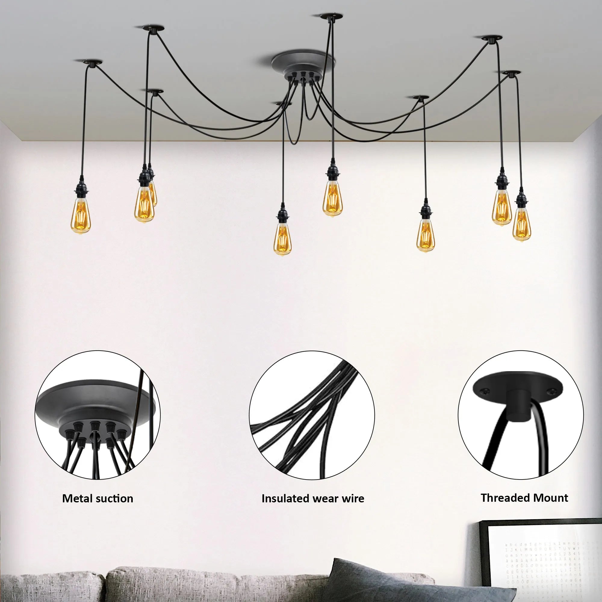 Industrial 8-Way Spider Chandelier 2m Adjustable ~6269