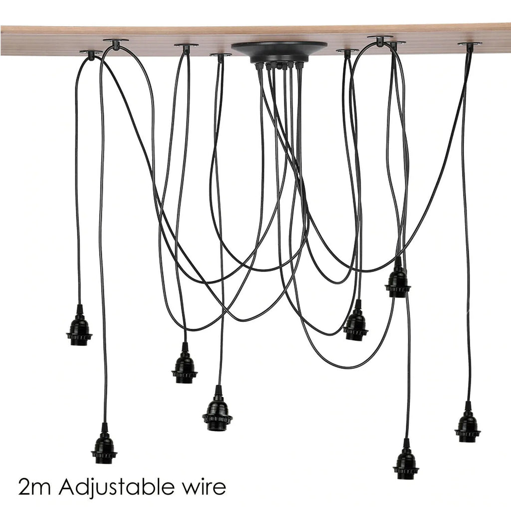 Industrial Black 8-Head Spider Pendant Chandelier Light Adjustable 2m Cable E27