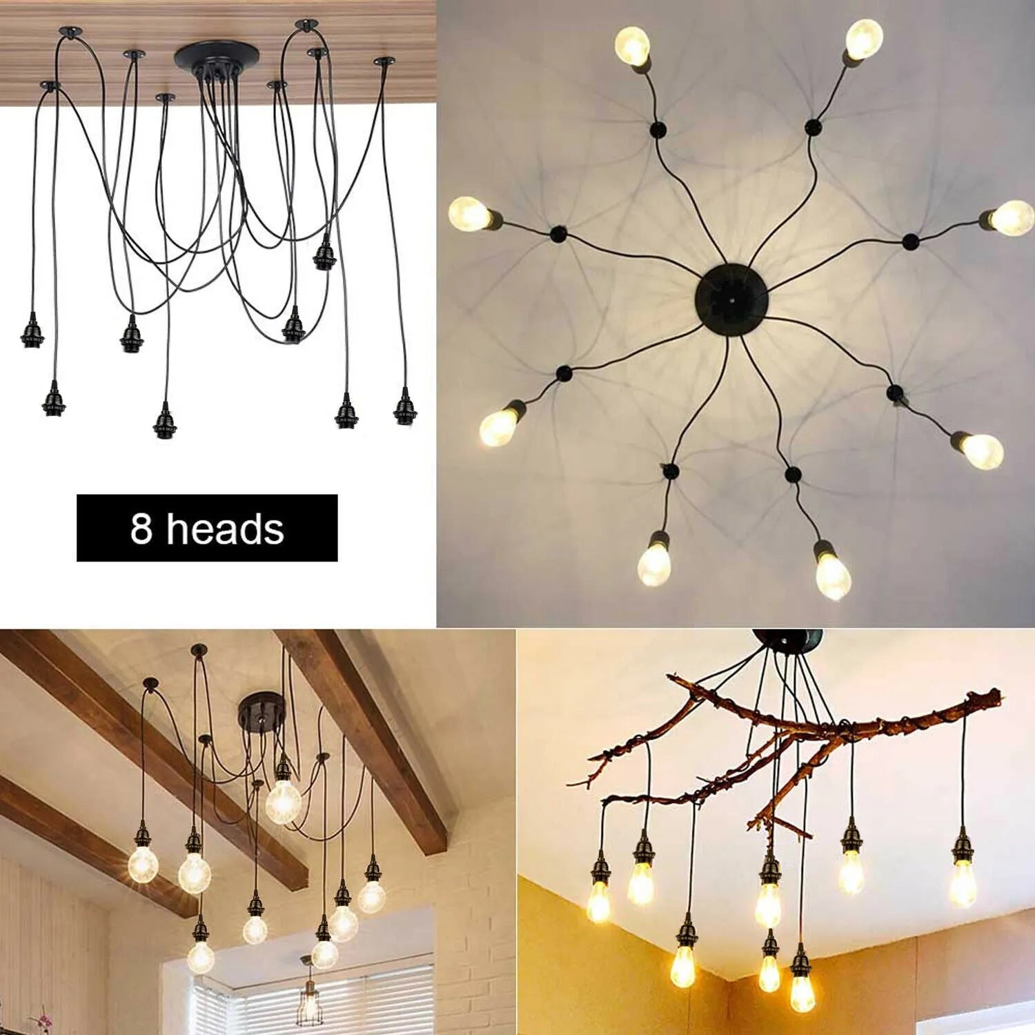 Industrial 8-Way Spider Chandelier 2m Adjustable ~6269