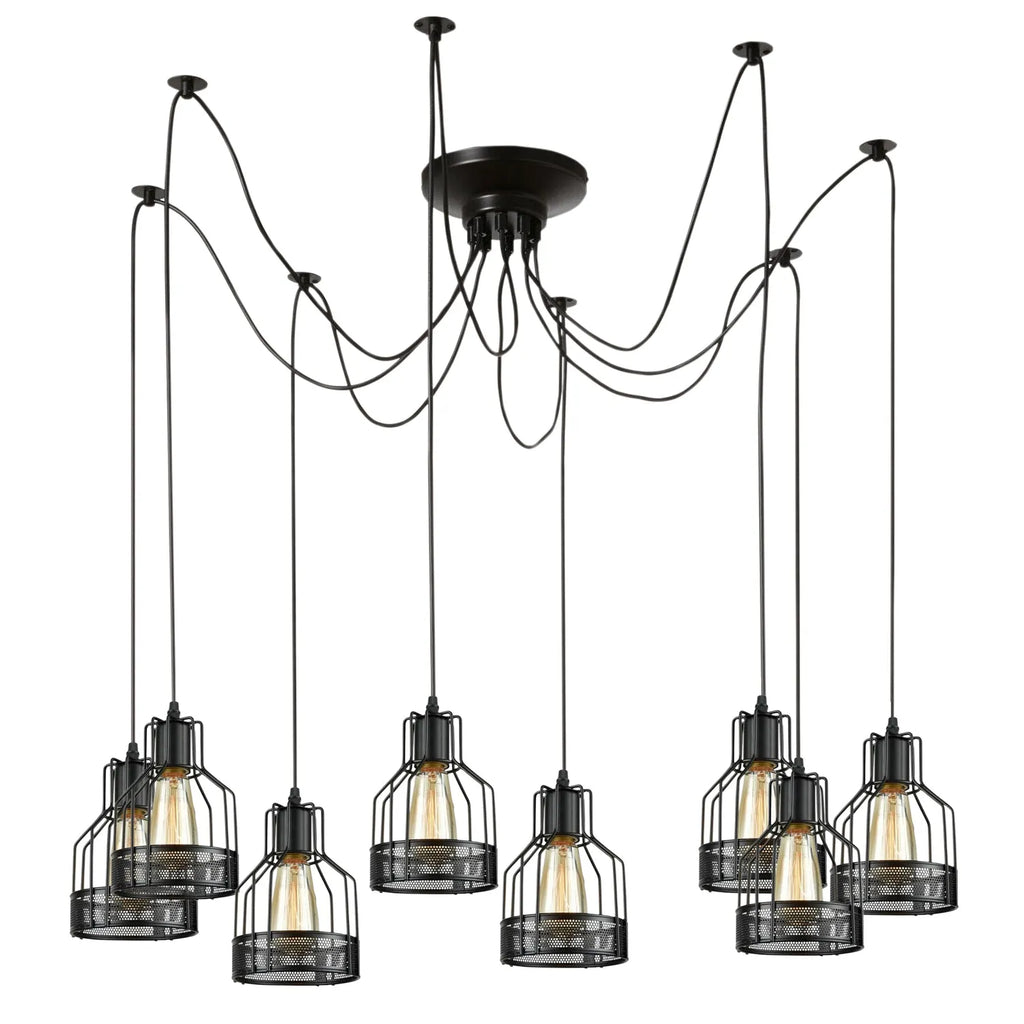 Vintage Industrial Black Metal Spider Pendant Light Fixture with Multiple E27 Outlets