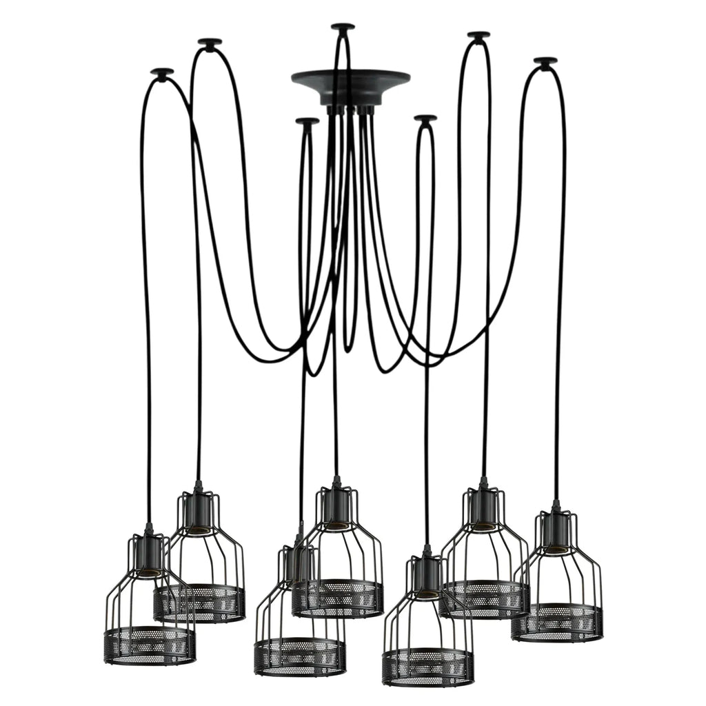Vintage Industrial Black Metal Spider Pendant Light Fixture with Multiple E27 Outlets
