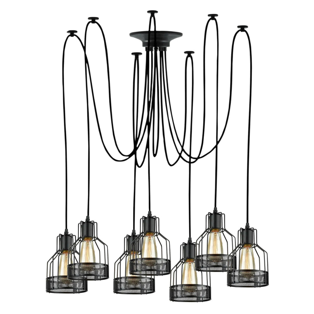 Vintage Industrial Black Metal Spider Pendant Light Fixture with Multiple E27 Outlets