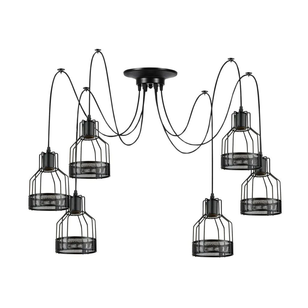 Vintage Industrial Black Metal Spider Pendant Light Fixture with Multiple E27 Outlets