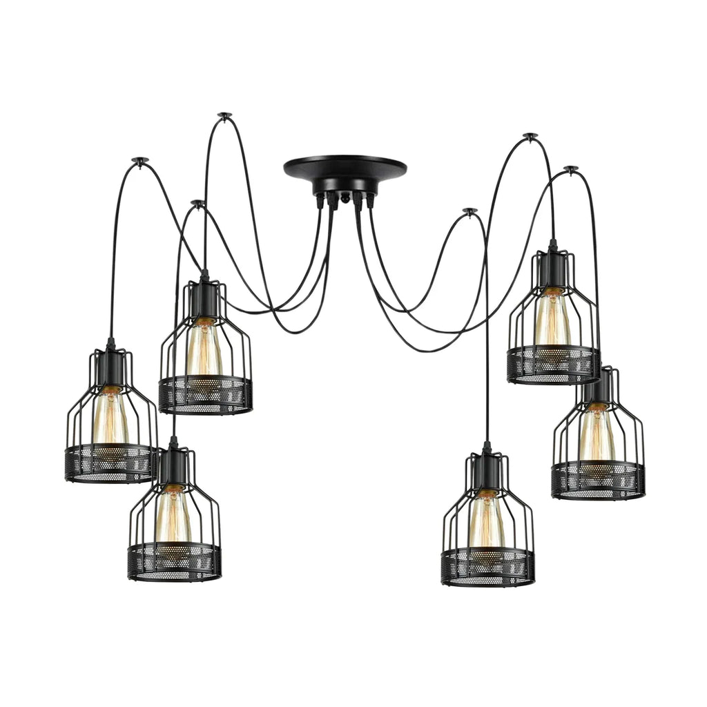 Vintage Industrial Black Metal Spider Pendant Light Fixture with Multiple E27 Outlets
