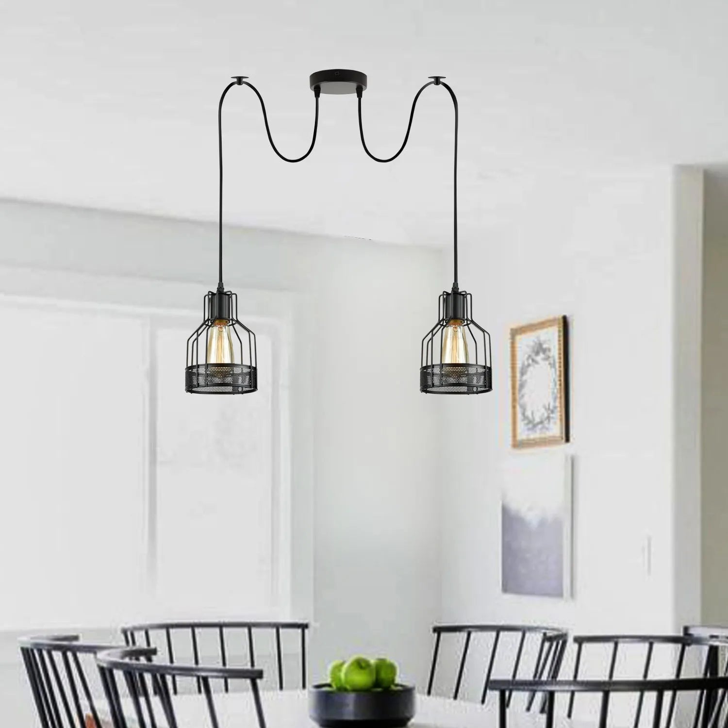 Retro Single Arm Birdcage Pendant Light | E27 | Vintage | Adjustable ~6318