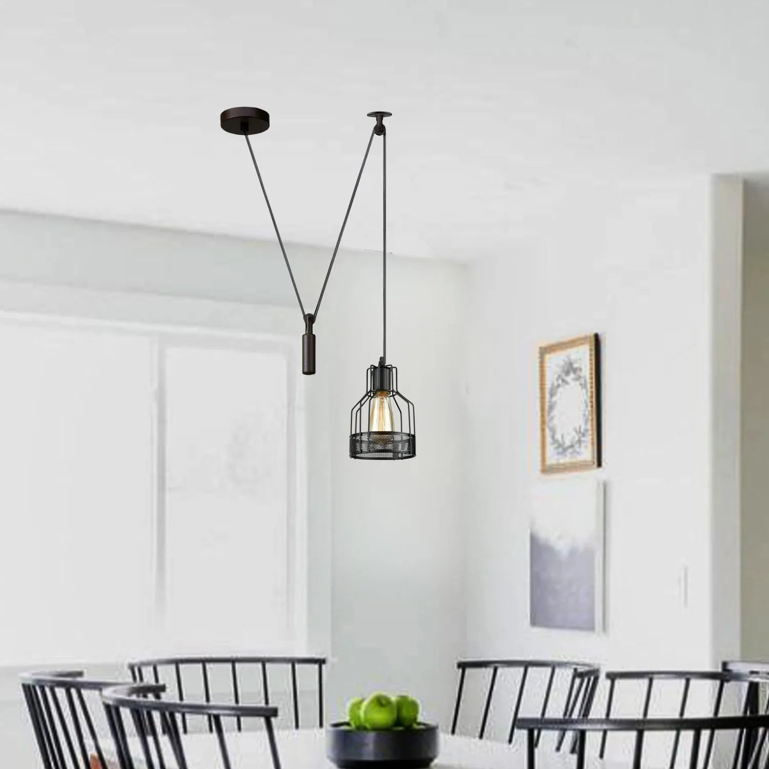 Retro Single Arm Birdcage Pendant Light | E27 | Vintage | Adjustable ~6318