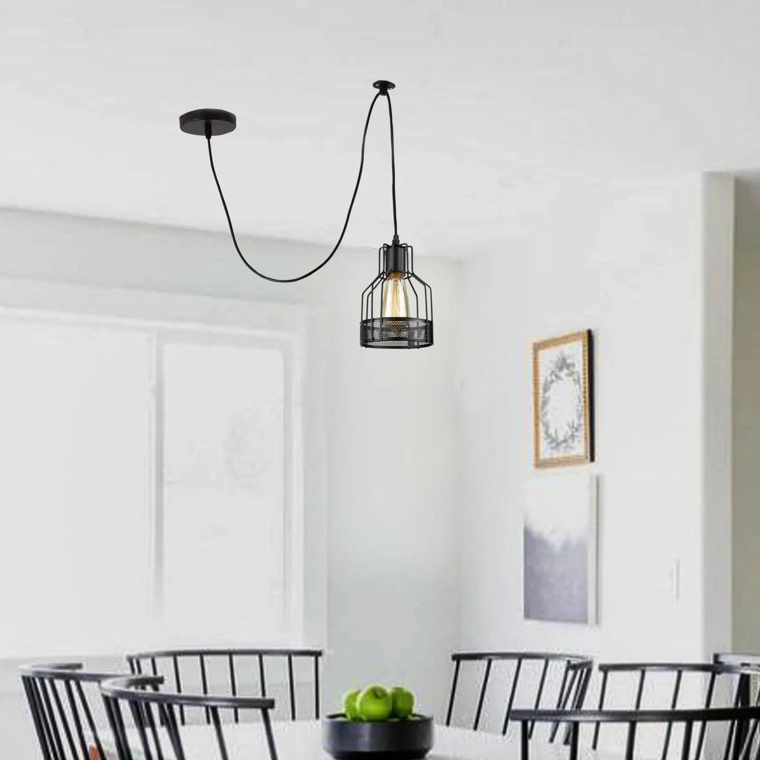 Retro Single Arm Birdcage Pendant Light | E27 | Vintage | Adjustable ~6318