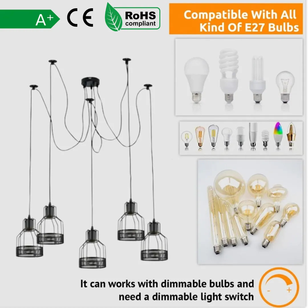 Retro Single Arm Birdcage Pendant Light | E27 | Vintage | Adjustable ~6318