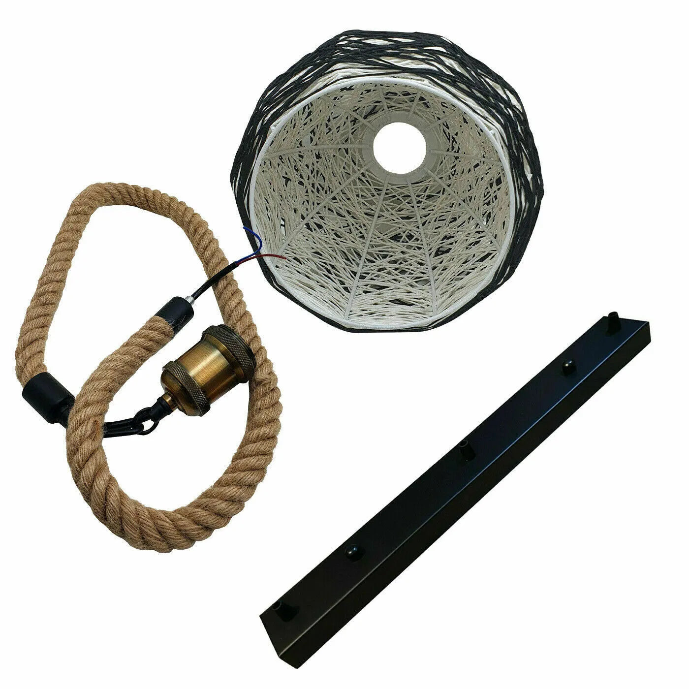 Vintage 3 Head Rattan Hemp Rope Woven Dome Ceiling Pendant Light ~6337