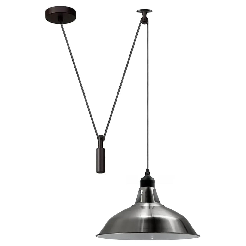 Industrial Pulley Pendant Light with Adjustable Metal Shade for Kitchen Island