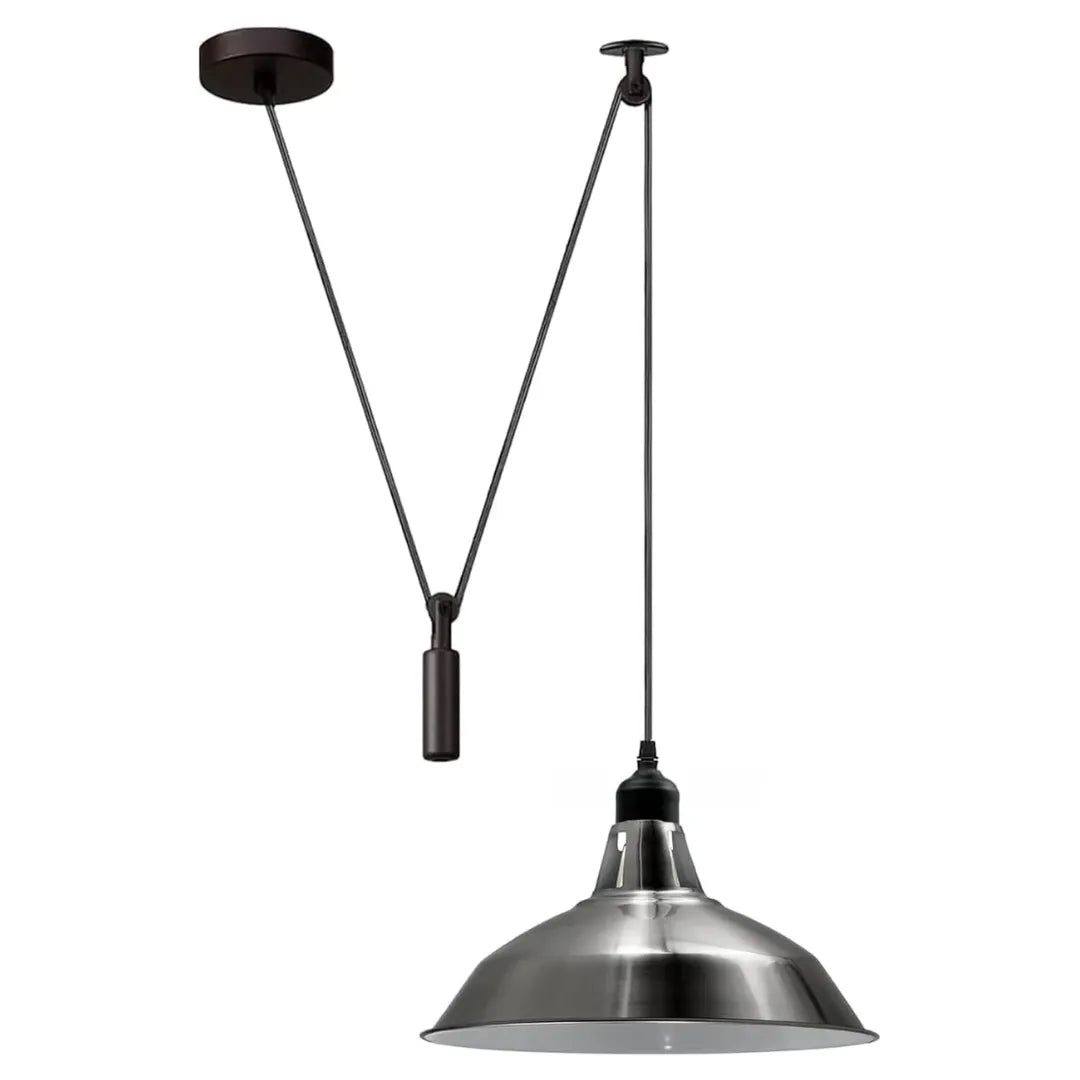 Industrial Pulley Pendant Light with Adjustable Metal Shade for Kitchen Island