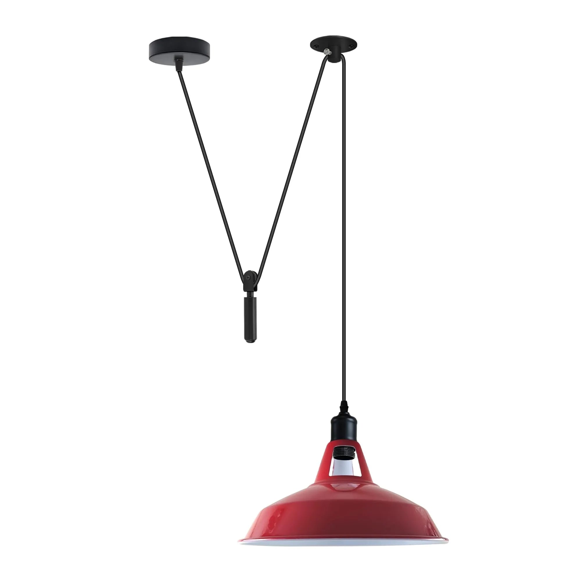 Industrial Pulley Pendant Light with Adjustable Metal Shade for Kitchen Island