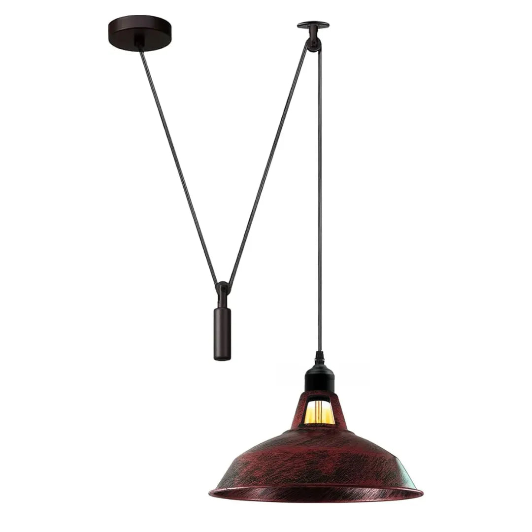 Industrial Pulley Pendant Light with Adjustable Metal Shade for Kitchen Island