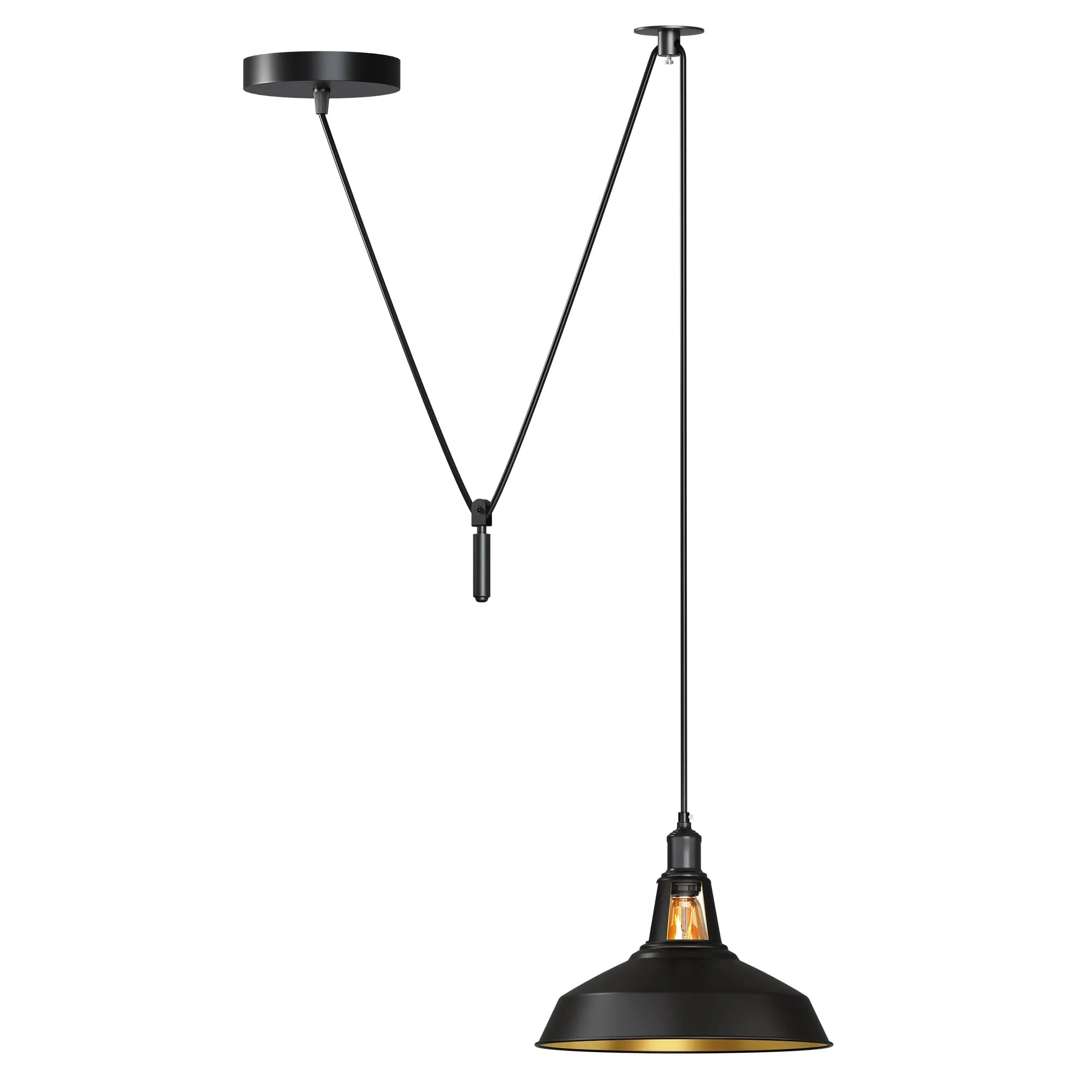 Industrial Pulley Pendant Light with Adjustable Metal Shade for Kitchen Island