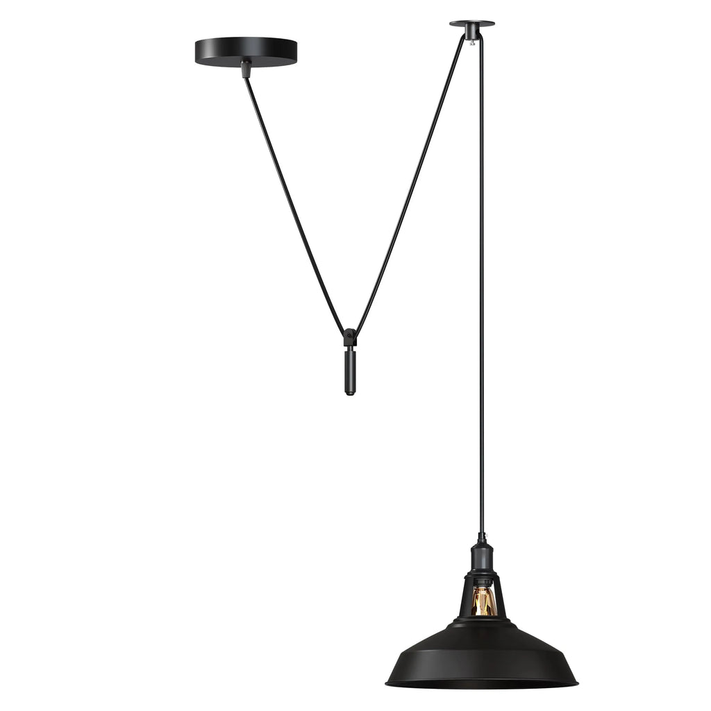 Industrial Pulley Pendant Light with Adjustable Metal Shade for Kitchen Island