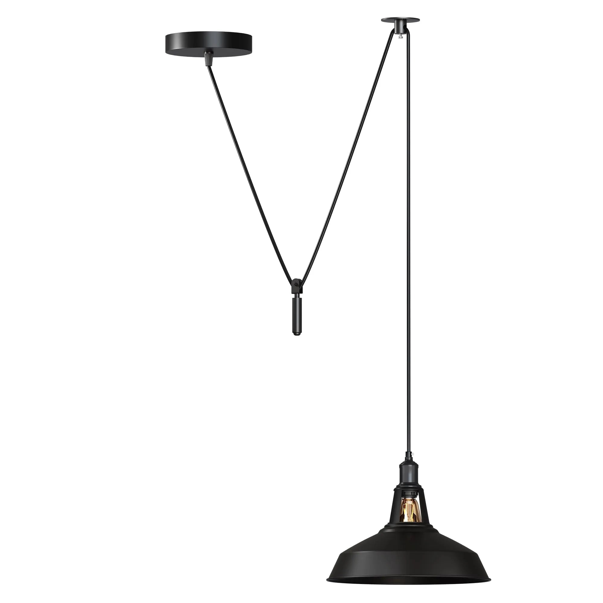 Industrial Pulley Pendant Light with Adjustable Metal Shade for Kitchen Island