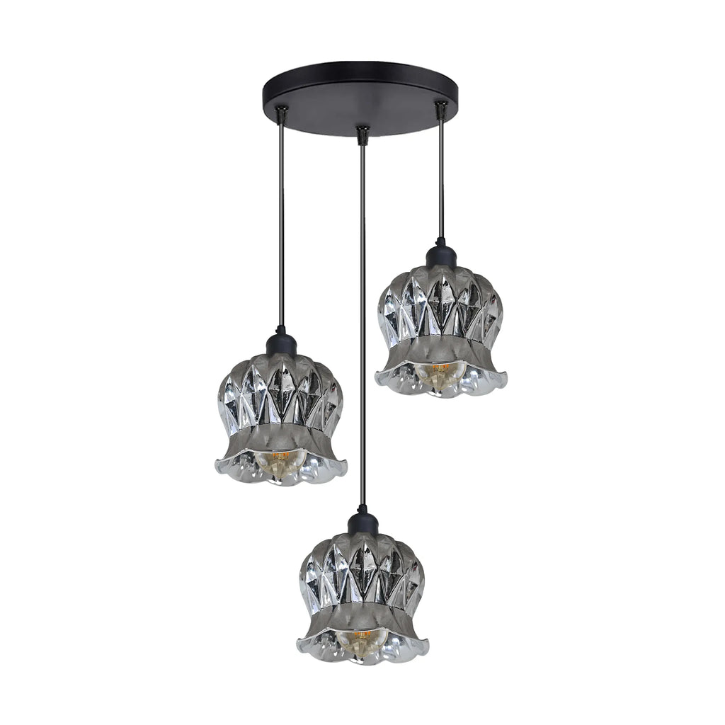 Industrial Floral Glass 3-Light Pendant Ceiling Fixture Modern Home Lighting