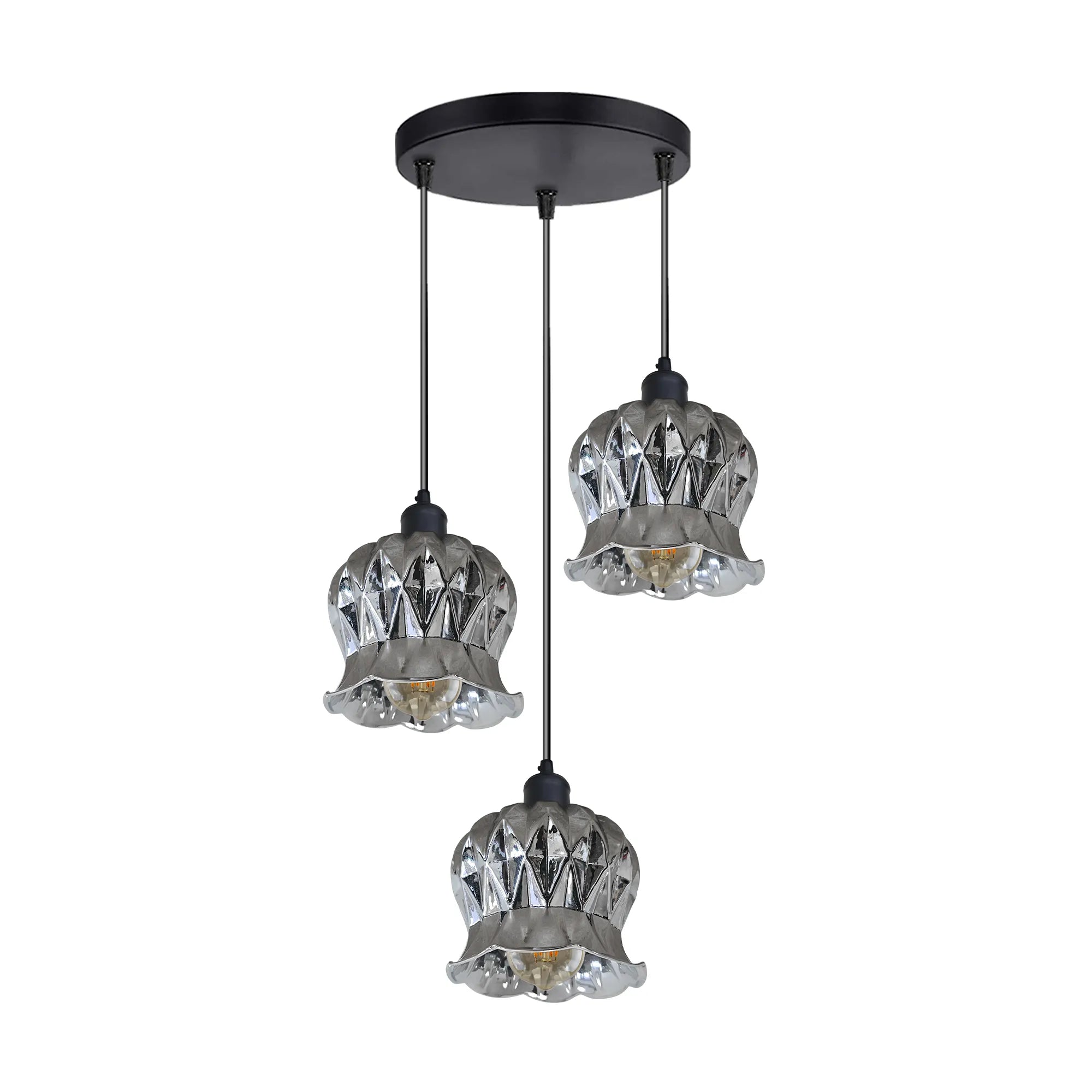 Industrial Floral Glass 3-Light Pendant Ceiling Fixture Modern Home Lighting