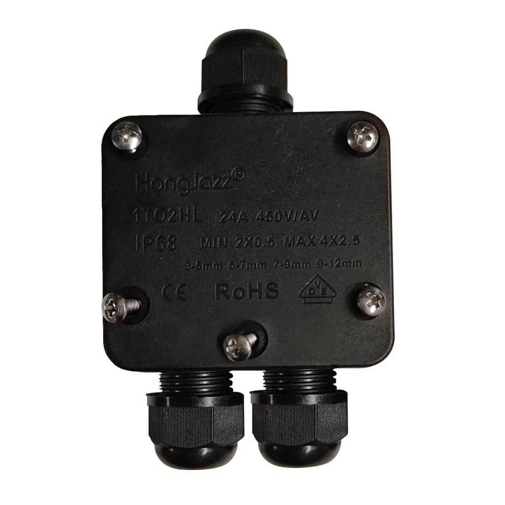 IP68 Outdoor Electrical Junction Box Connector, Black 3-Way Waterproof Cable