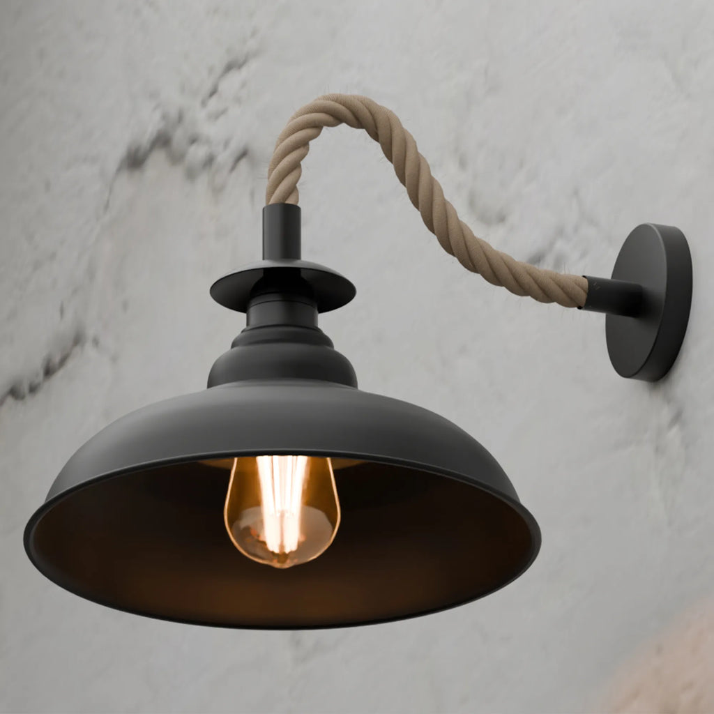 Black Rope Wall Sconce Light with Diamond Cage, Industrial Vintage Design