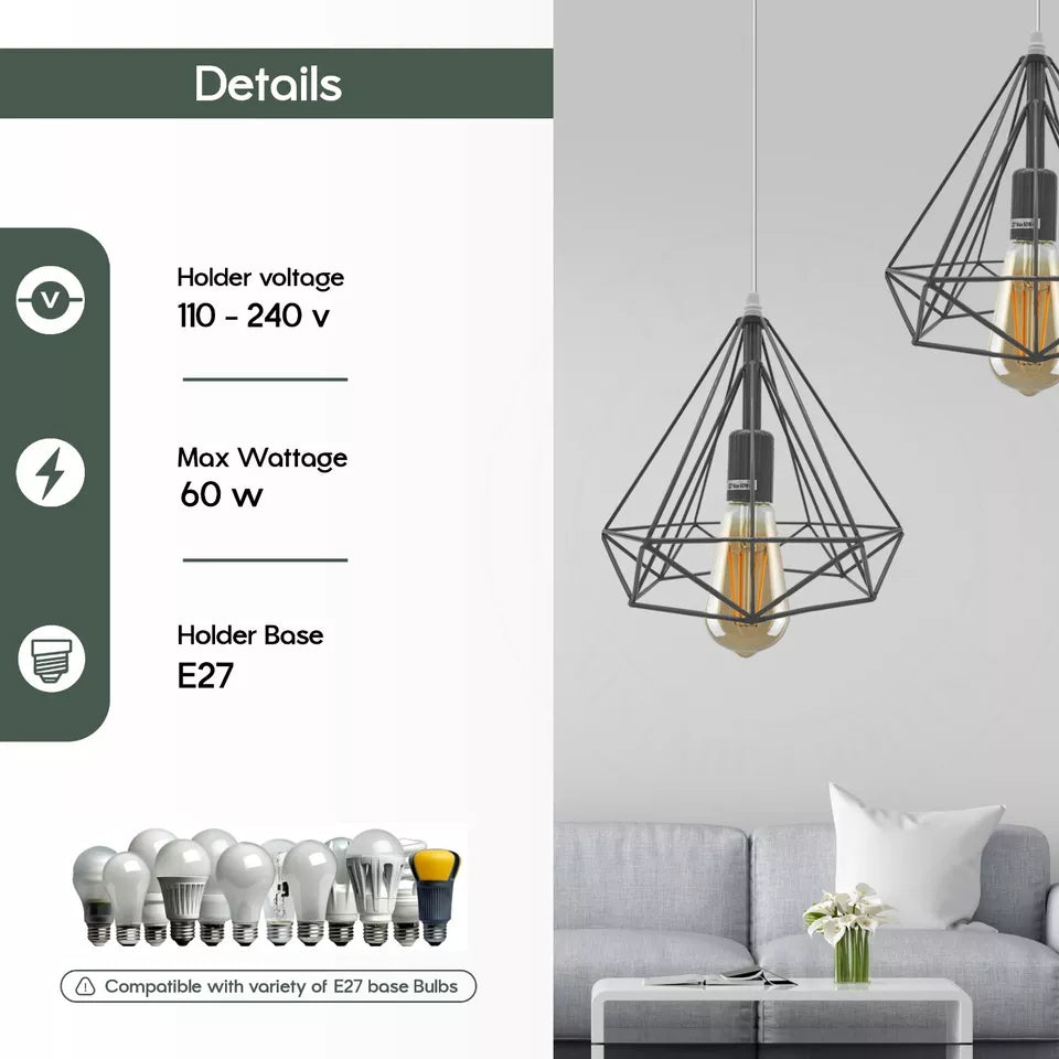 3 Head Rectangle Diamond Cage Ceiling Light Hanging Pendant Light~5646