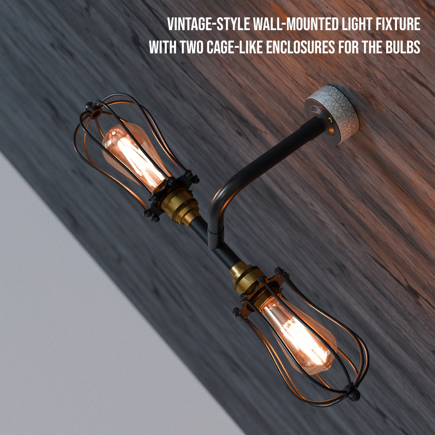 Industrial 2-Way Cage Conduit Wall Light Fixture - Vintage Black Metal Sconce