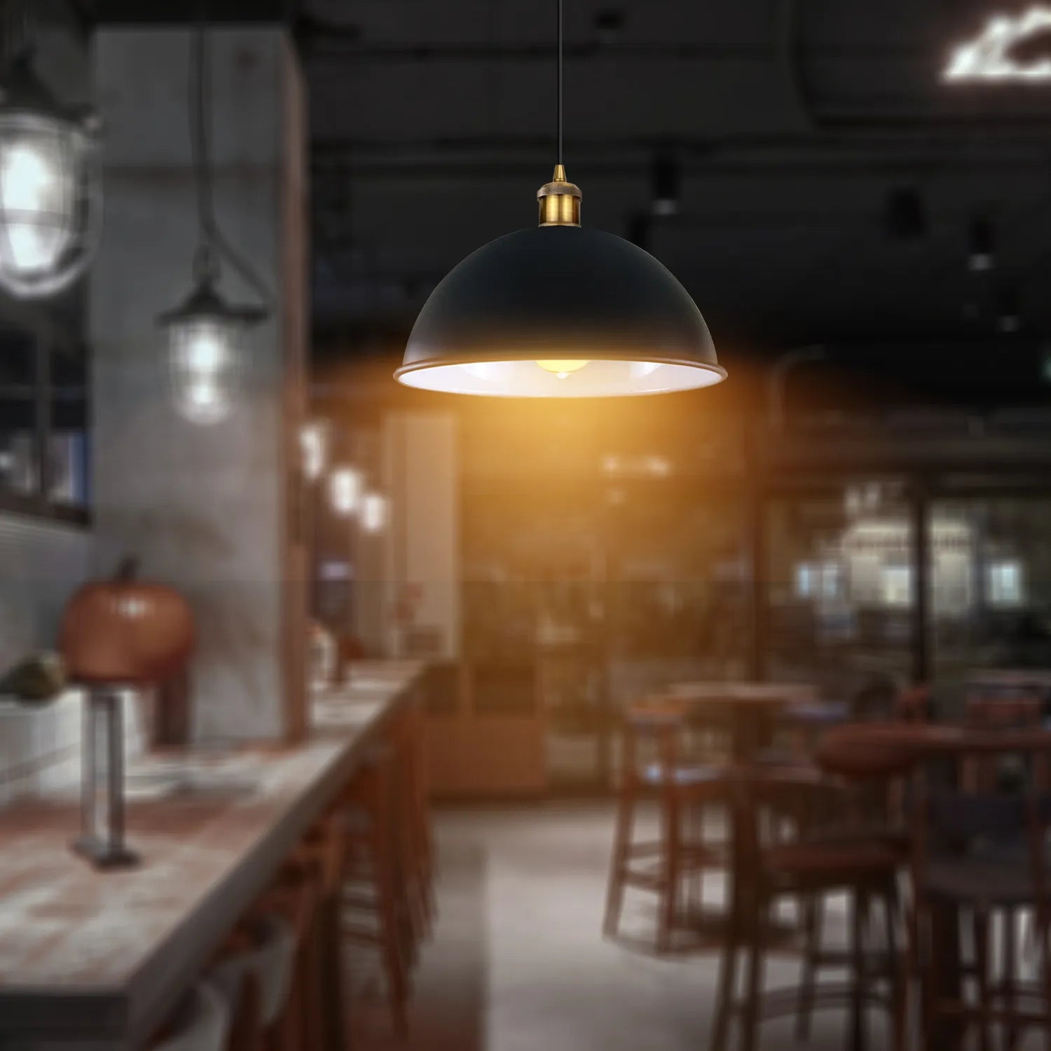 Elegant Matt Black Dome Industrial Pendant Light for Kitchens