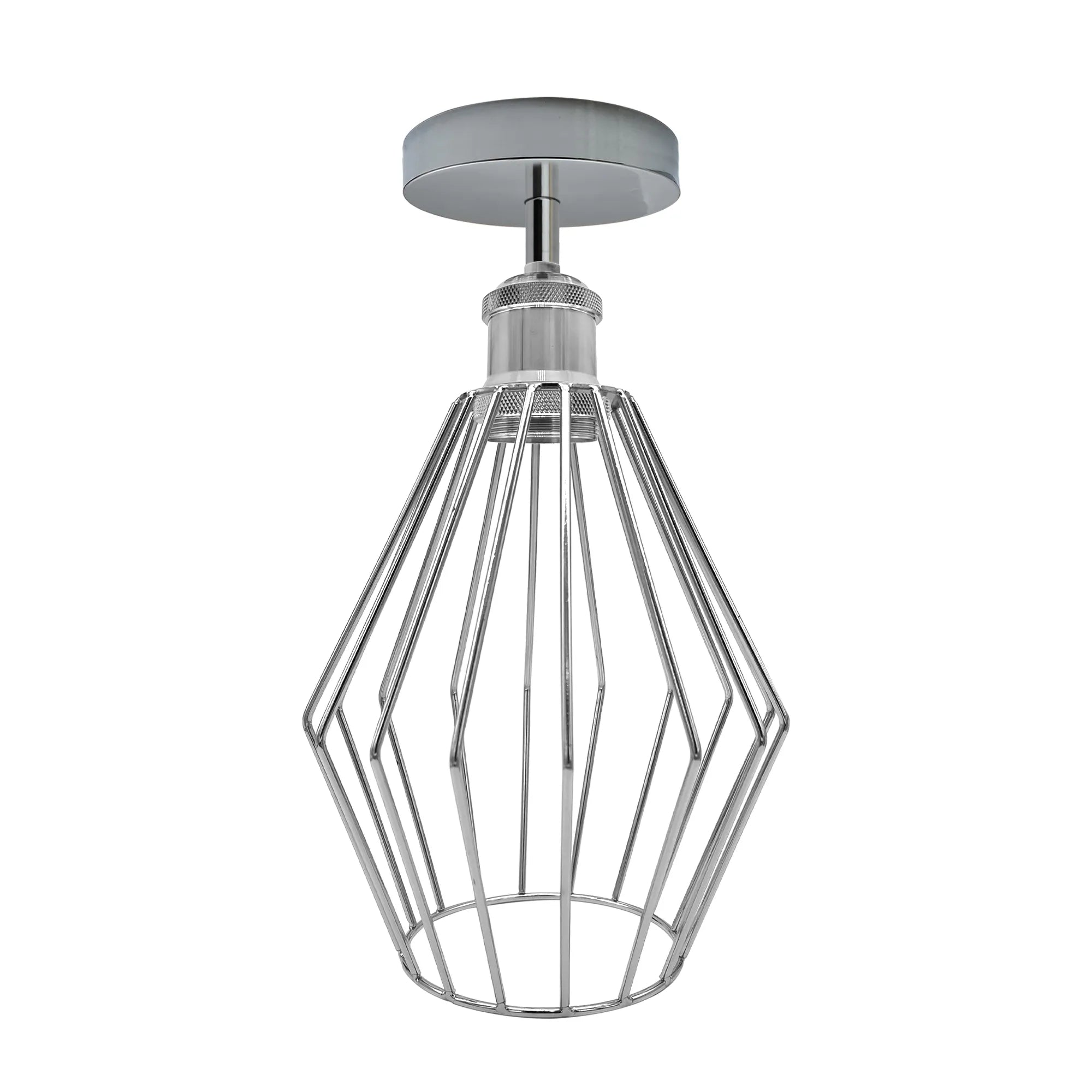 Vintage Industrial Chrome Diamond Cage Flush Mount E27 Ceiling Light Fixture