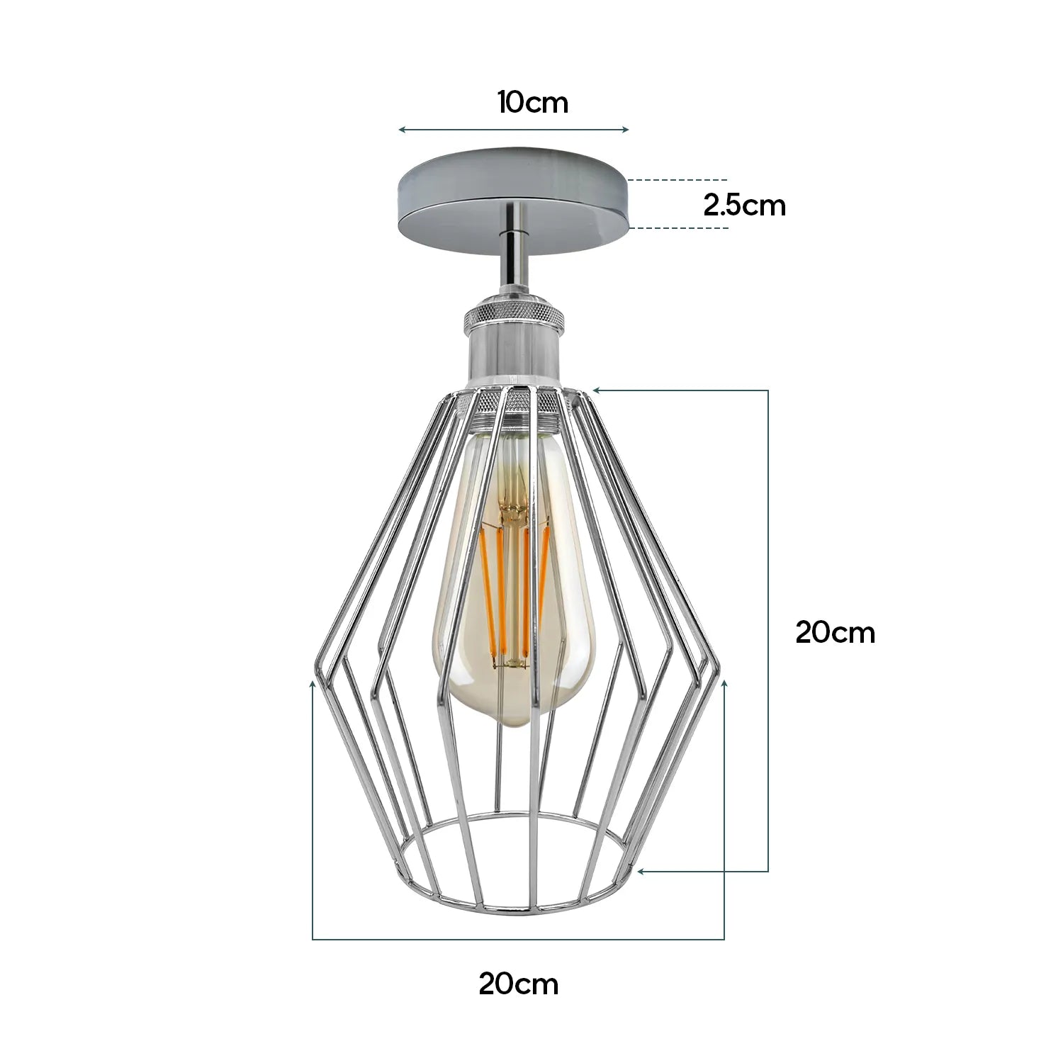 Vintage Industrial Chrome Diamond Cage Flush Mount E27 Ceiling Light Fixture