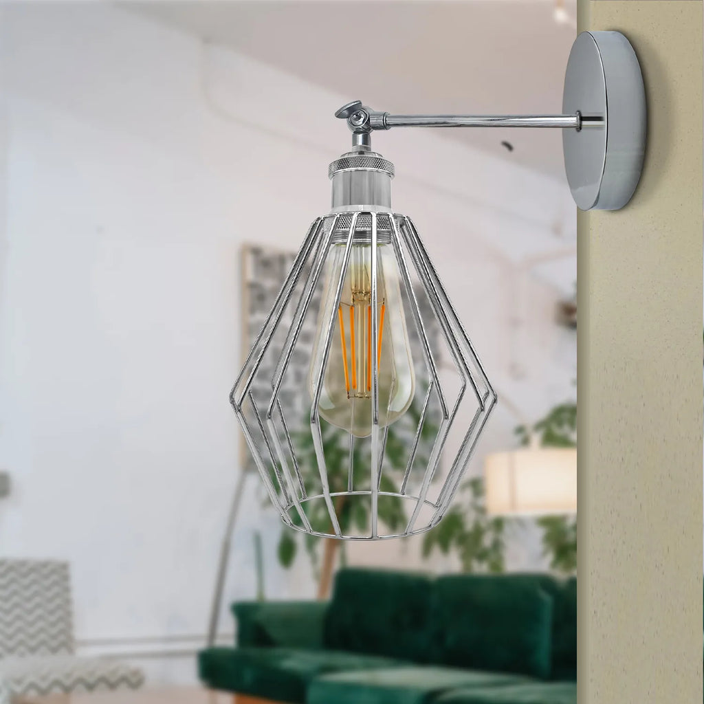Stylish Chrome Diamond Wall Sconce E27 Socket | Electroplated Metal Light