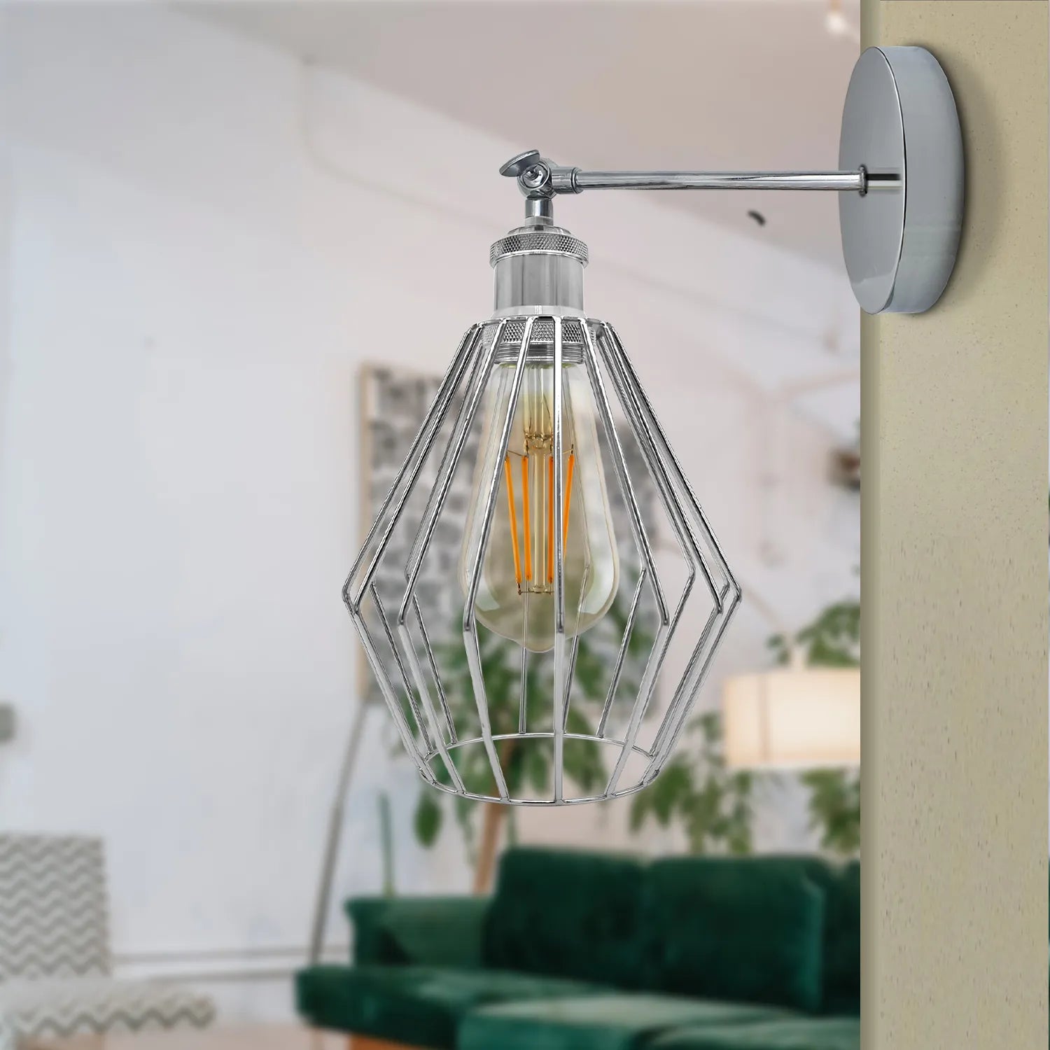Stylish Chrome Diamond Wall Sconce E27 Socket | Electroplated Metal Light