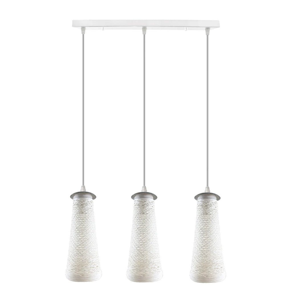 Handmade White Woven Twine Shade 3-Head Rectangle Base Ceiling Pendant Light Fixture