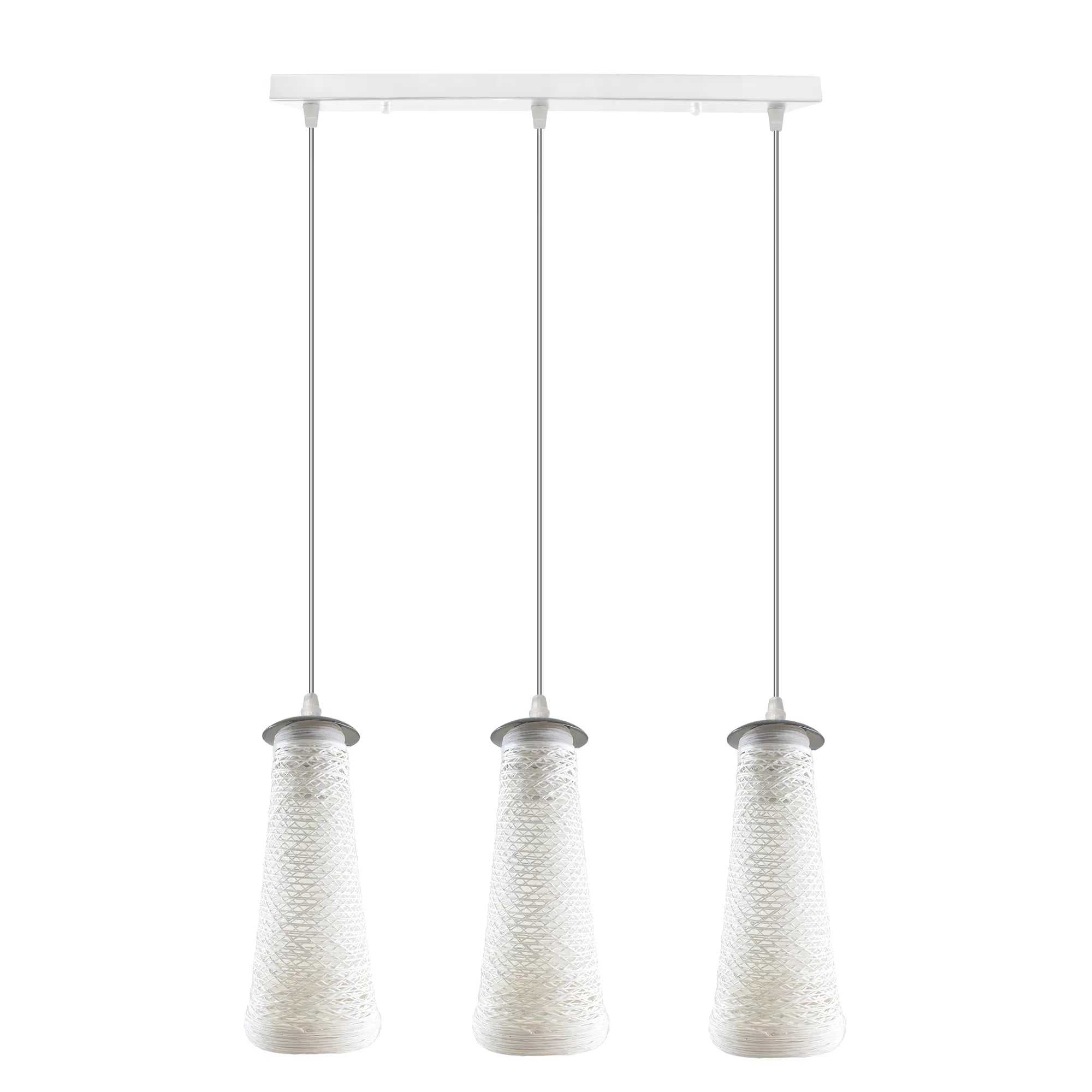 Handmade White Woven Twine Shade 3-Head Rectangle Base Ceiling Pendant Light Fixture
