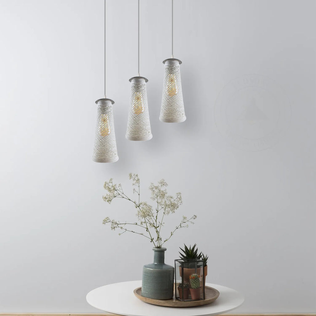 Handmade White Woven Twine Shade 3-Head Rectangle Base Ceiling Pendant Light Fixture