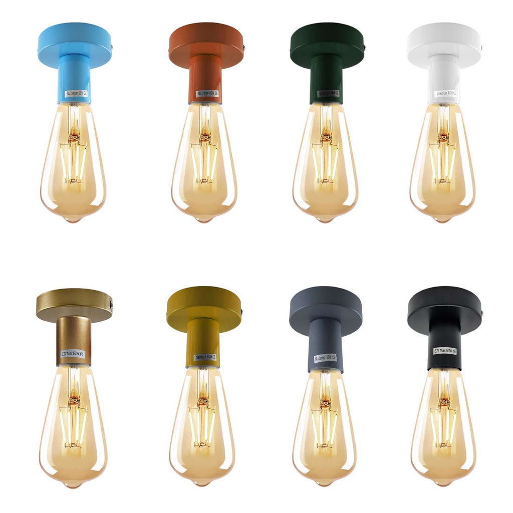 Vintage Industrial Black Metal Flush Mount Ceiling Light Holder E27 Fitting
