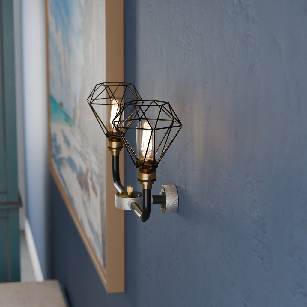 Industrial Black Conduit 2-Way Diamond Cage Wall Light Kit with Edison Bulb Option