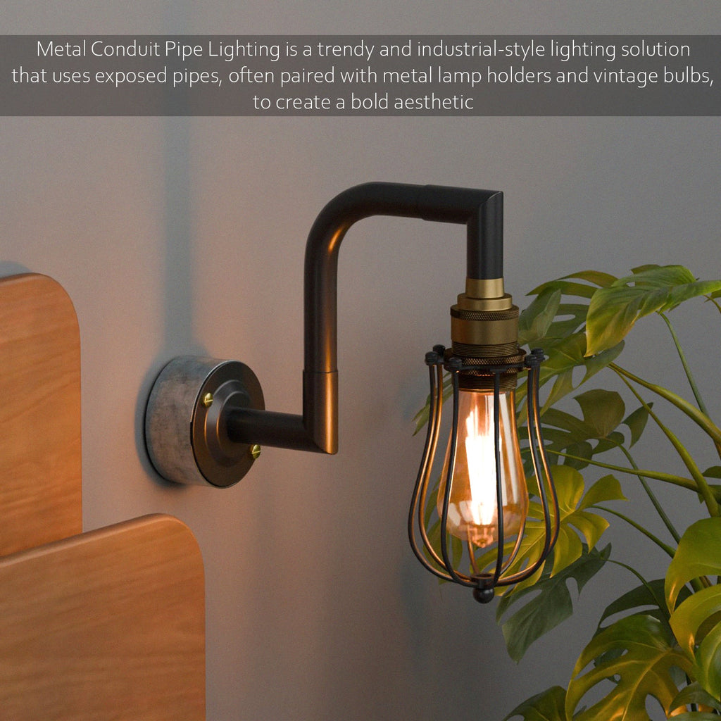 Industrial Metal Conduit Pipe Wall Light Kit E27 Vintage Style
