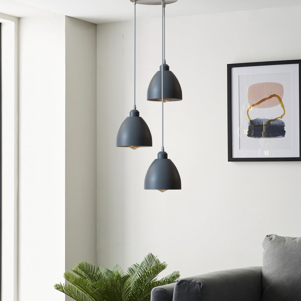 Industrial 3-Head Adjustable Cable Pendant Light with Metal Shades