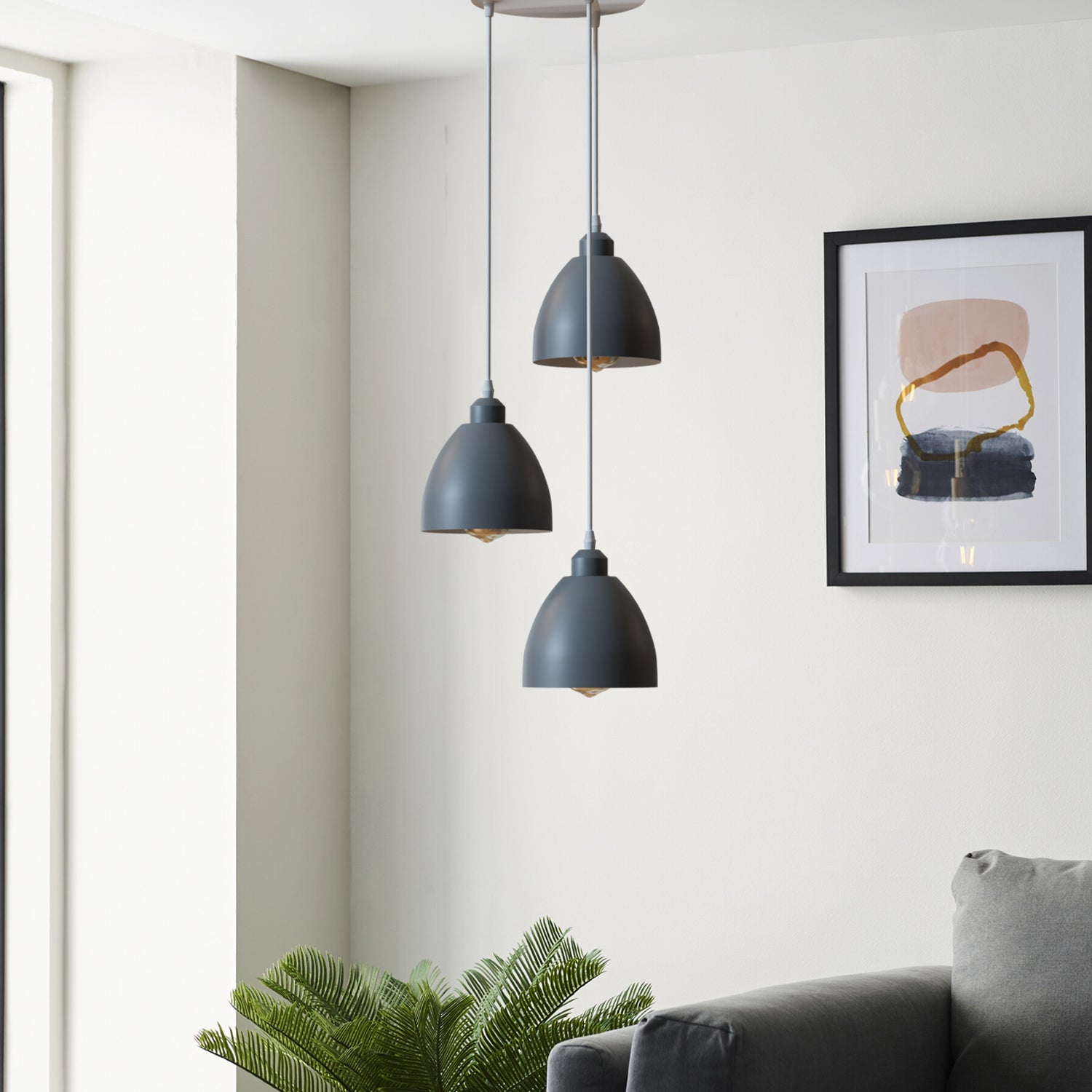 Industrial 3-Head Adjustable Cable Pendant Light with Metal Shades