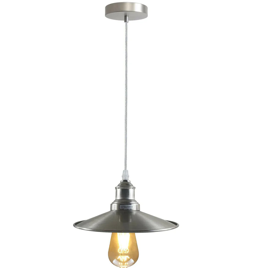 Modern Industrial Metal Pendant Light Fixture, Adjustable Height, E27 Satin Nickel