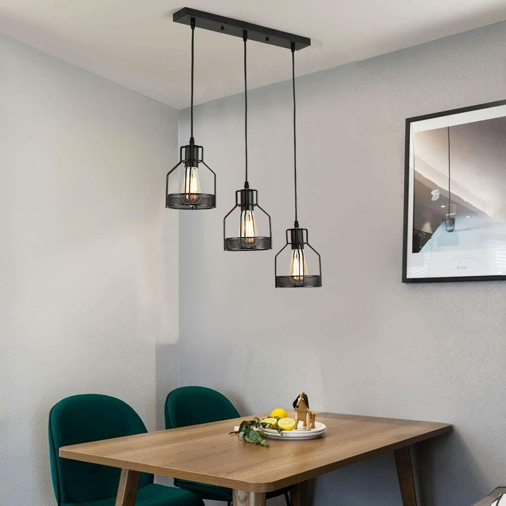 Vintage Industrial 3-Head Metal Cage Pendant Light Chandelier - E27 Base